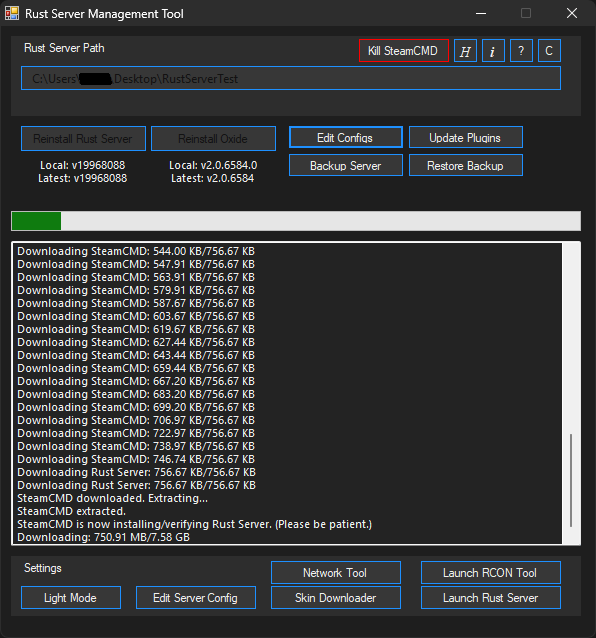 Reinstall Rust Button Downloading State